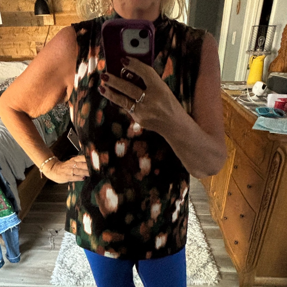 Calvin Klein Black and Brown Sleeveless Blouse